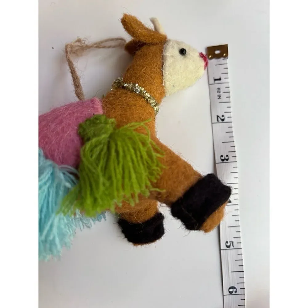 Anthropologie Wool Felt Llama Alpaca Colorful Ornament Trio Set 3